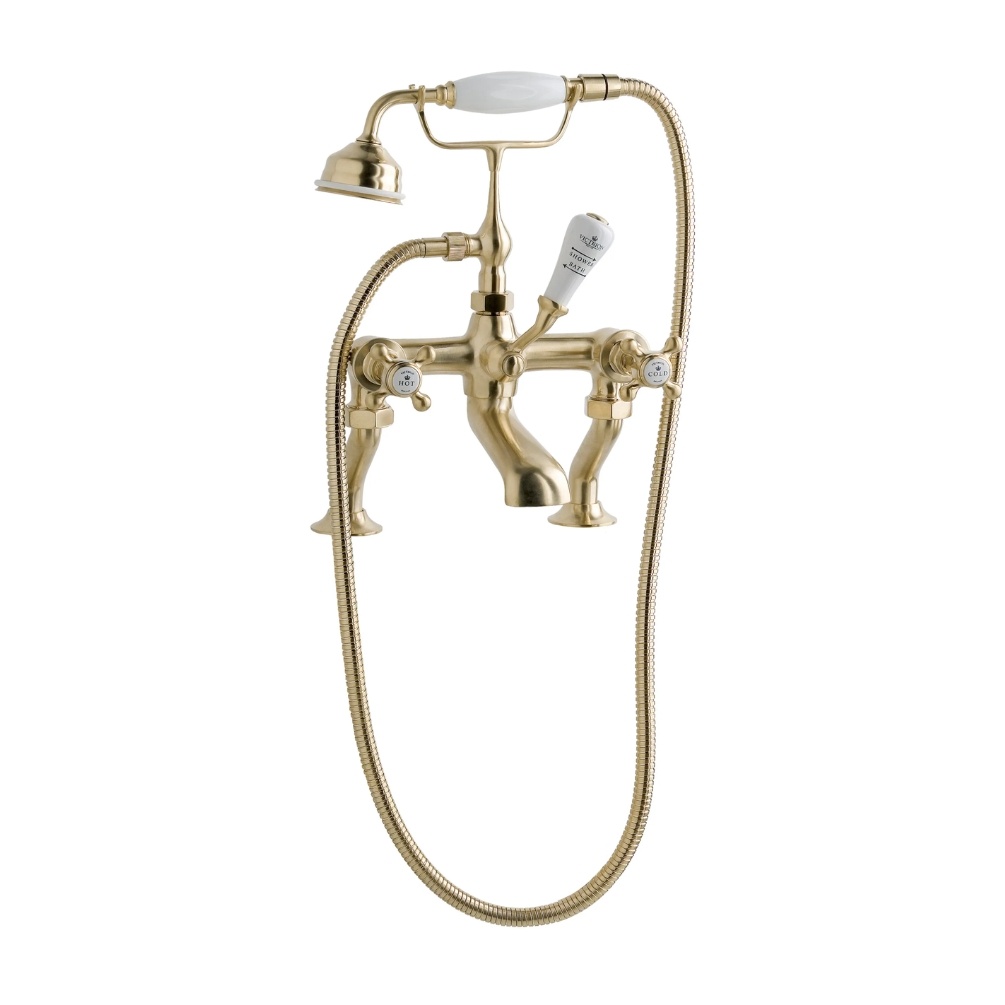 BC Designs Victrion Crosshead Brushed Gold Bath Shower Mixer & Handset Cut Out